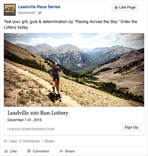 Leadville 100 Mountain Bike Event Facebook Ad